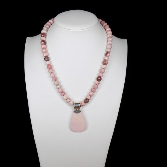 Jay King DTR Pink Opal Bead Necklace Australian Opal Inlay on Pink Opal Pendant - Picture 7 of 11